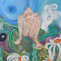 oil painting of the life flow through the memories of a woman, all at once. 